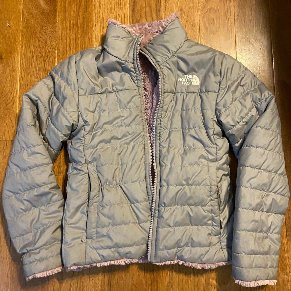 The North Face Mossbud Girls Reversible Puffer Jacket Gray Size S